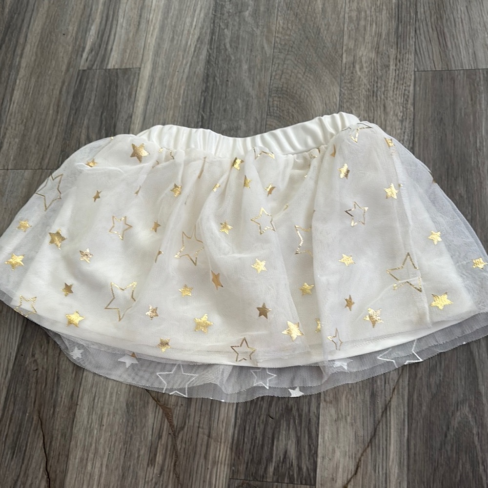 Holiday Time White and Gold Star Skirt